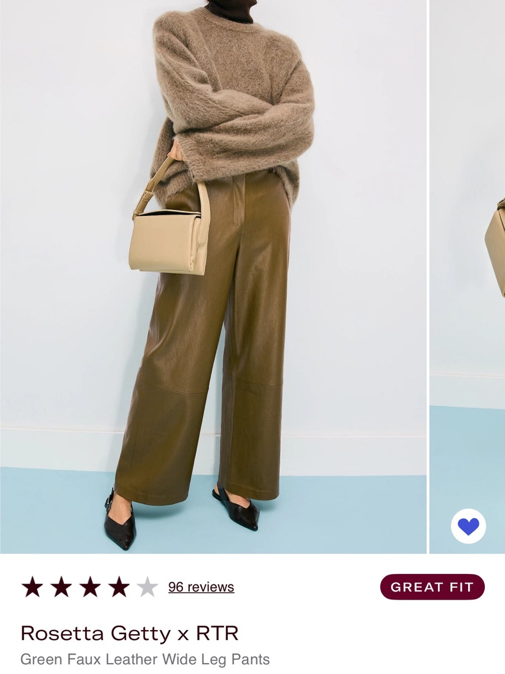 Rosetta Getty Olive Green Faux Leather Pants Size 6